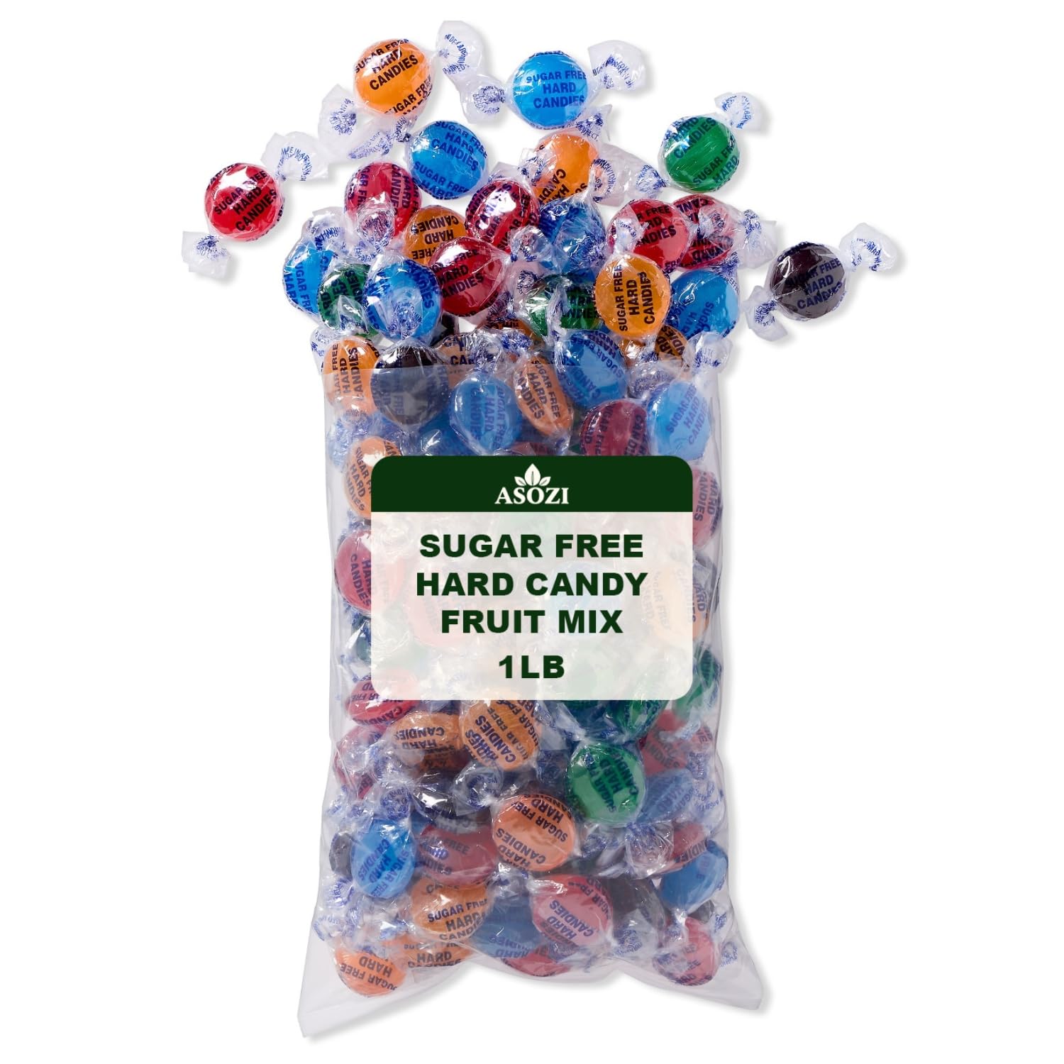 Sugar Free Hard Candy Fruit Mix 1LB - Zero Sugar Candy, Individually Wrapped - Ideal for Low-Sugar Diets - Perfect Candy for Goodie Bags, Parties, Holiday Treats, Diabetic-Friendly, Low-Sugar Snack by ASOZI