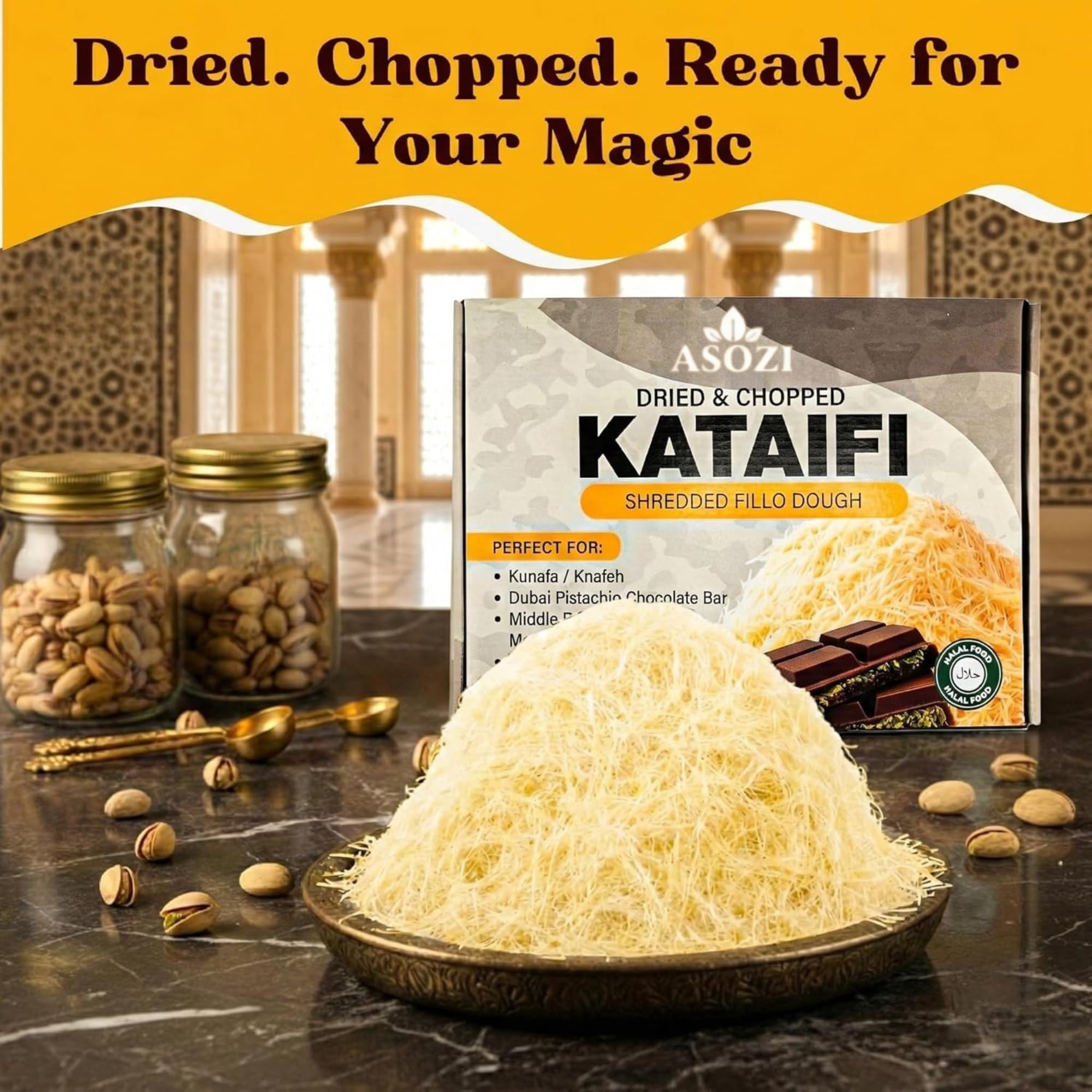 Dried Kataifi Pastry Dough 16 Ounce | Shredded Fillo for Dubai Chocolate Bar, Kunafa and Baklava | Kadayif Phyllo Strands for Pistachio Cream Desserts