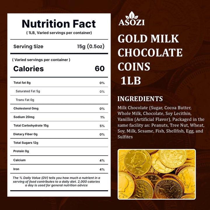 Gold Chocolate Coins 1lb, Approx 80 Pieces, of Premium Milk Chocolate Gold Coins, Ideal Coin Candy for Gift Baskets, and Holiday Celebrations, Parties, Events, and Festive Decorations St. Patrick's Day