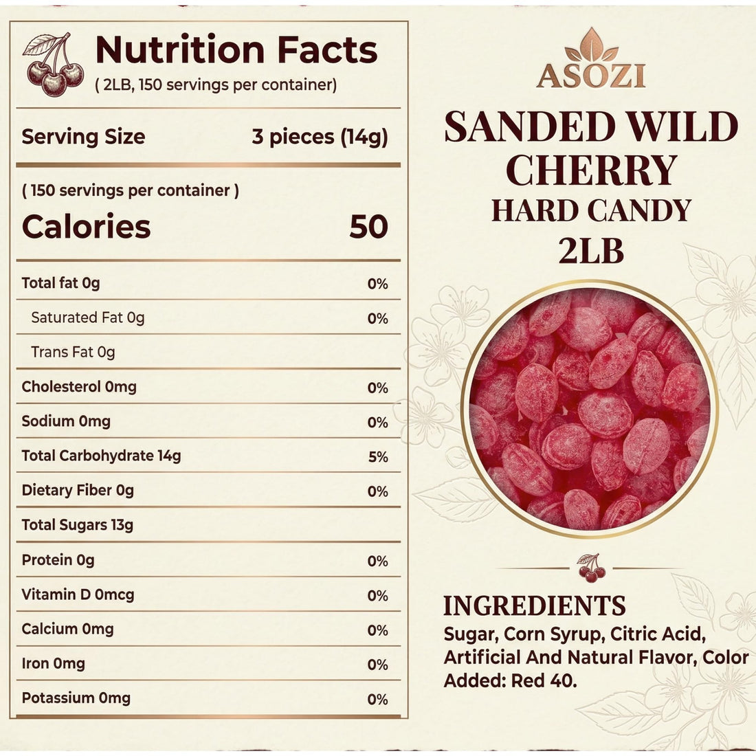 Wild Cherry Drops Hard Candy 2lb- Bulk Pack Claeys Old Fashioned Hard Candy - Cherry Candy Flavor- Sanded with Sugar - Perfect for Sore Throats