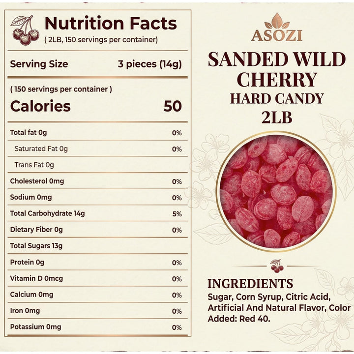 Wild Cherry Drops Hard Candy 2lb- Bulk Pack Claeys Old Fashioned Hard Candy - Cherry Candy Flavor- Sanded with Sugar - Perfect for Sore Throats