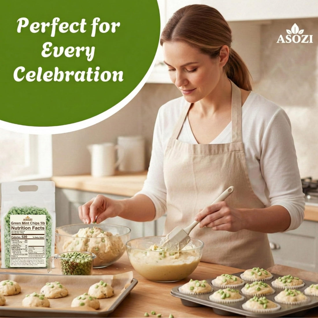 Green Mint Baking Chips - Small Drops for Baking and Candy - 4,000 Drops/Lb Mint Chocolate Chips
