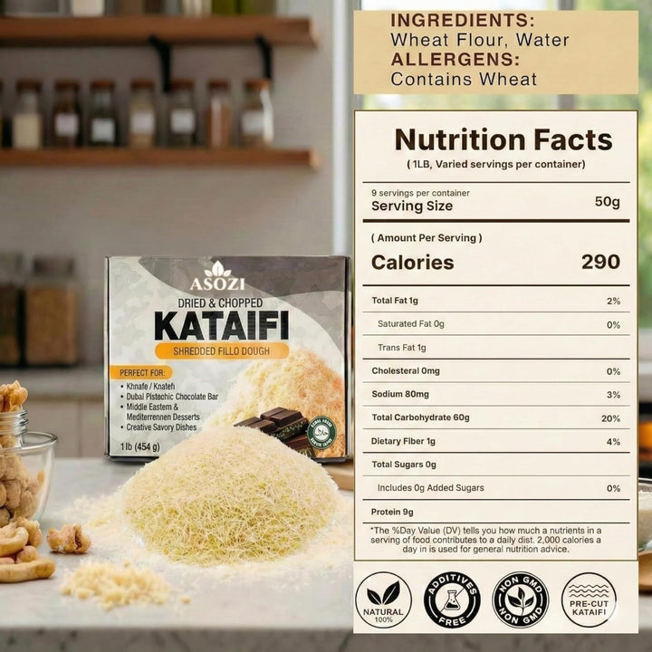 Dried Kataifi Pastry Dough 16 Ounce | Shredded Fillo for Dubai Chocolate Bar, Kunafa and Baklava | Kadayif Phyllo Strands for Pistachio Cream Desserts