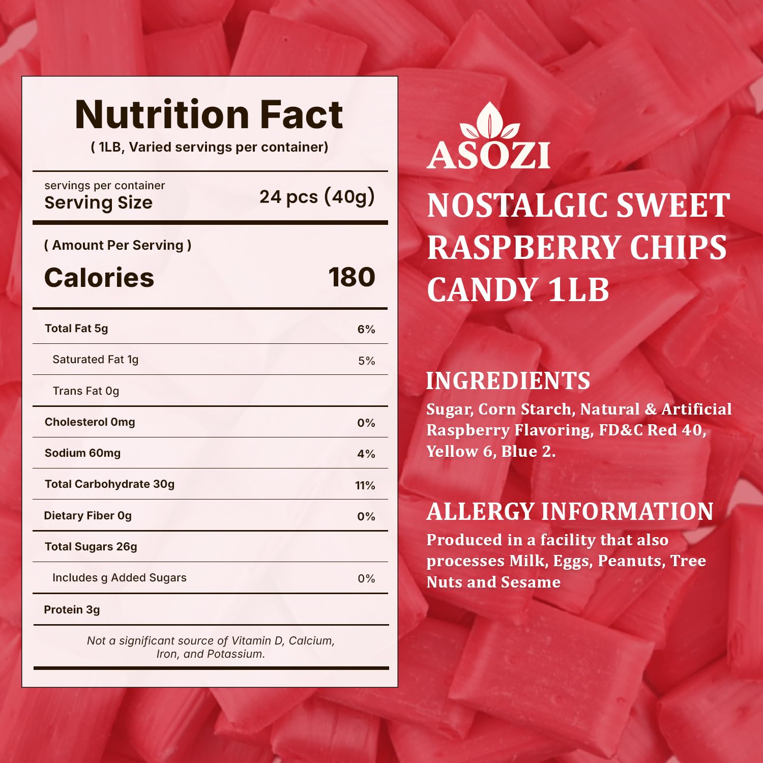 Old Fashioned Raspberry Chips Candy 1lb - Nostalgic Sweet Treat with Crispy Texture - Perfect for Sweet Treats Gift, Celebrations, and Holiday Festivities, (Raspberry)