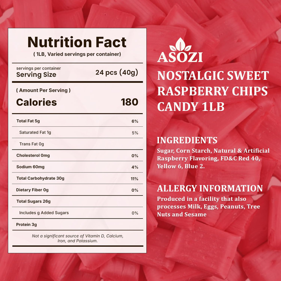 Old Fashioned Raspberry Chips Candy 1lb - Nostalgic Sweet Treat with Crispy Texture - Perfect for Sweet Treats Gift, Celebrations, and Holiday Festivities, (Raspberry)