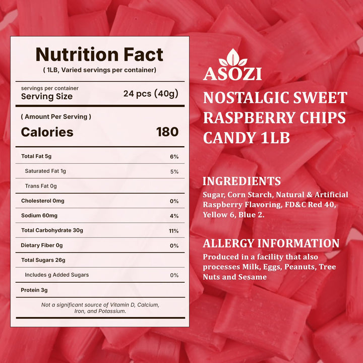 Old Fashioned Raspberry Chips Candy 1lb - Nostalgic Sweet Treat with Crispy Texture - Perfect for Sweet Treats Gift, Celebrations, and Holiday Festivities, (Raspberry)