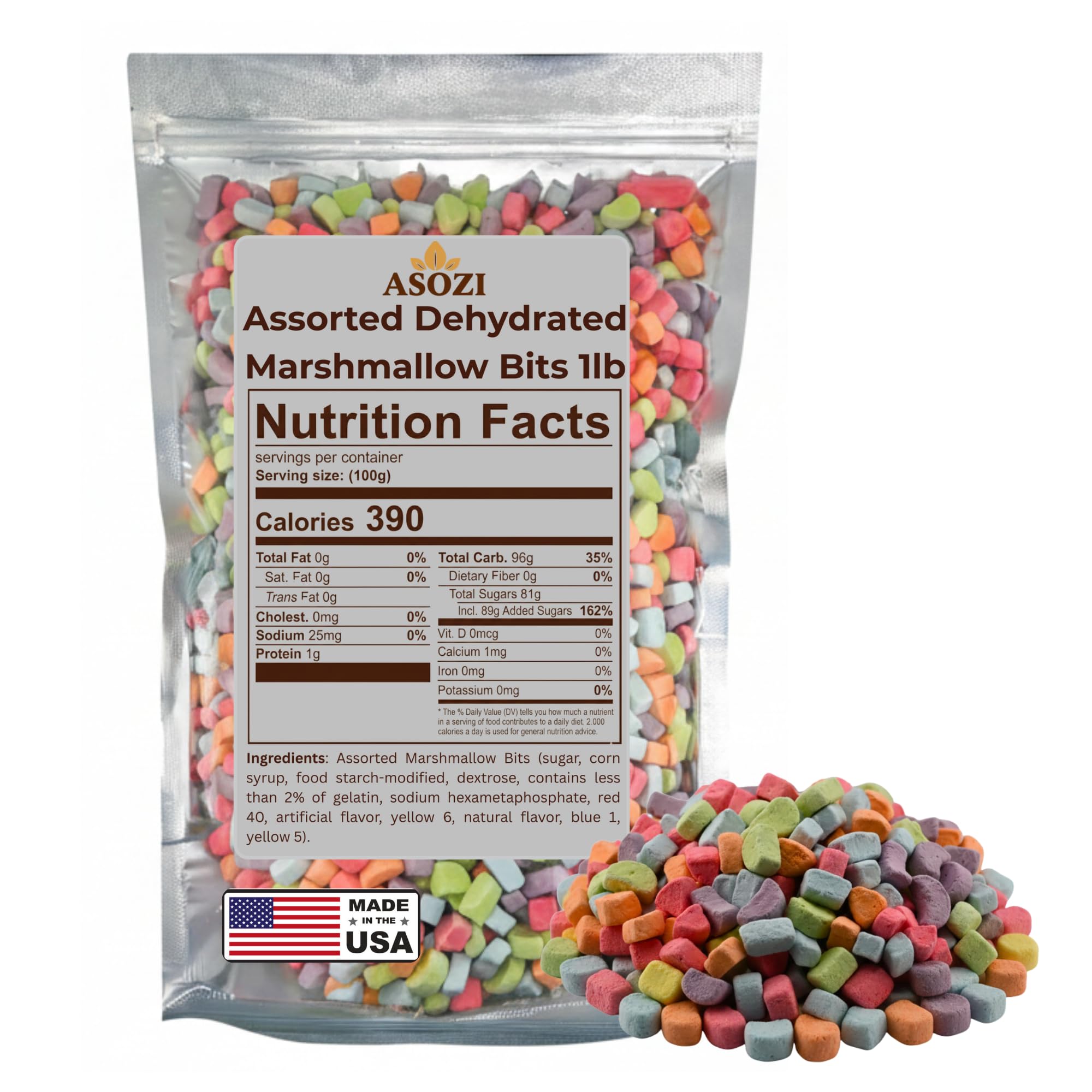 Mini Marshmallows for Hot Chocolate - Vanilla Flavored Dehydrated Marshmallow Bits 1Pound in Reusable Bag - Dried Mini Mallows - Perfect Topping for Cereal and Baked Treats by ASOZI