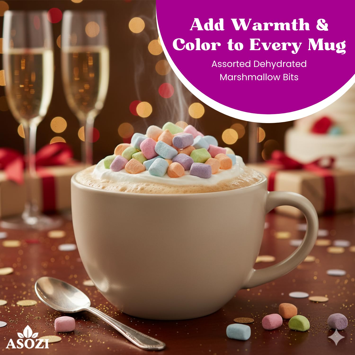 Mini Marshmallows for Hot Chocolate - Vanilla Flavored Dehydrated Marshmallow Bits 1Pound in Reusable Bag - Dried Mini Mallows - Perfect Topping for Cereal and Baked Treats by ASOZI