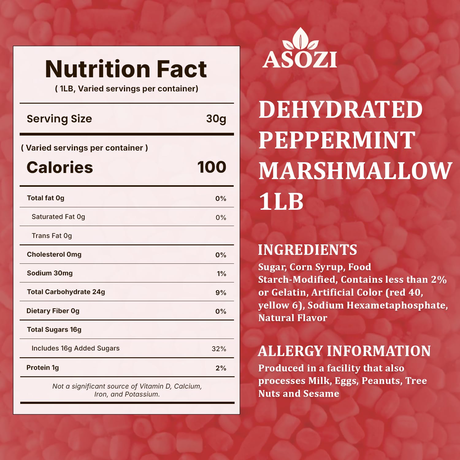 Dehydrated Peppermint Marshmallows 1LB – Mini Freeze Dried Malvaviscos de Menta, Bulk Hot Chocolate & Coffee Topping, Baking Mix, Holiday Desserts, Crunchy Candy Snack, Christmas Treats, DIY Desserts by ASOZI