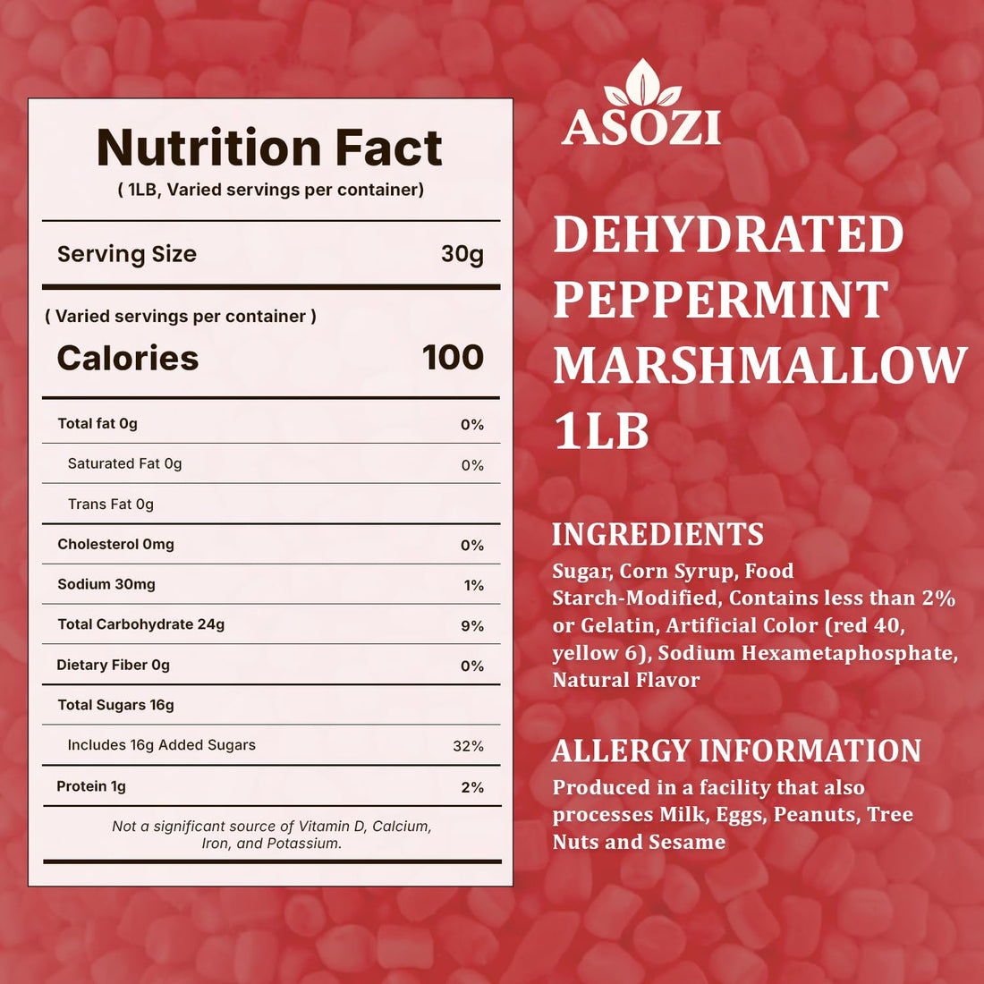 Dehydrated Peppermint Marshmallows 1LB – Mini Freeze Dried Malvaviscos de Menta, Bulk Hot Chocolate & Coffee Topping, Baking Mix, Holiday Desserts, Crunchy Candy Snack, Christmas Treats, DIY Desserts by ASOZI