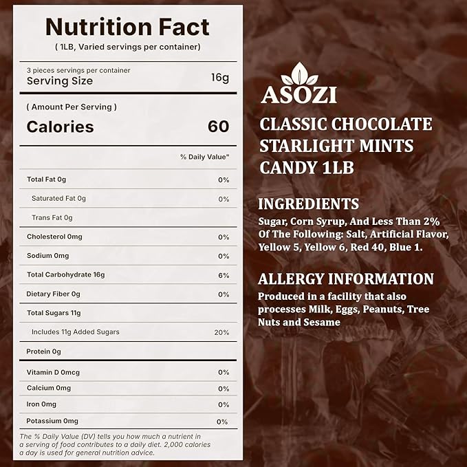 Classic Chocolate Starlights Mints Candy Bulk - Refreshing Candy Starlight Mints for Palette Freshening After Dinner or Bold Chocolatey Pick-Me-Up Anytime - Delicious and Timeless 1lb (Chocolate)