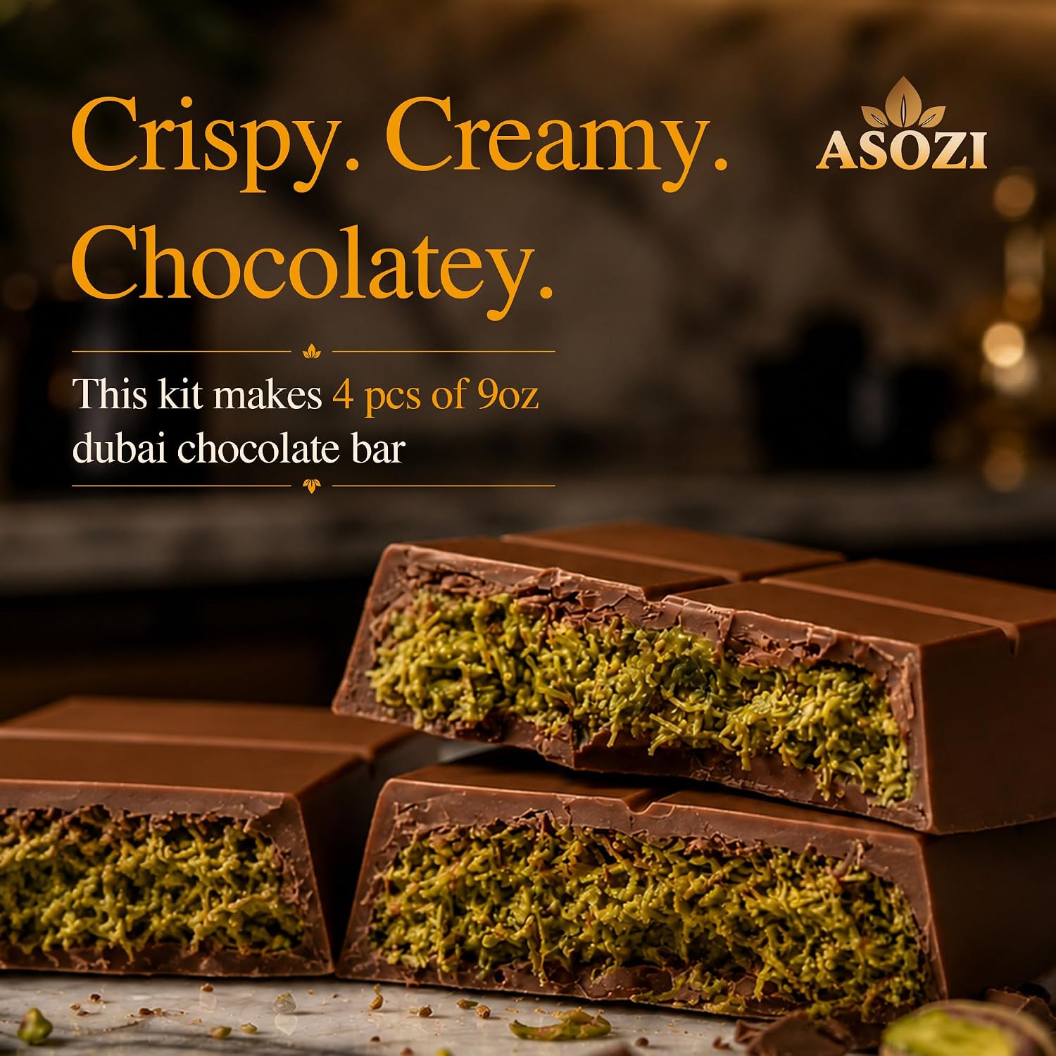 Dubai Chocolate Bar Making Kit With Pistachio Cream, Tahini, Kataifi, Milk Chocolate & 2 Modls
