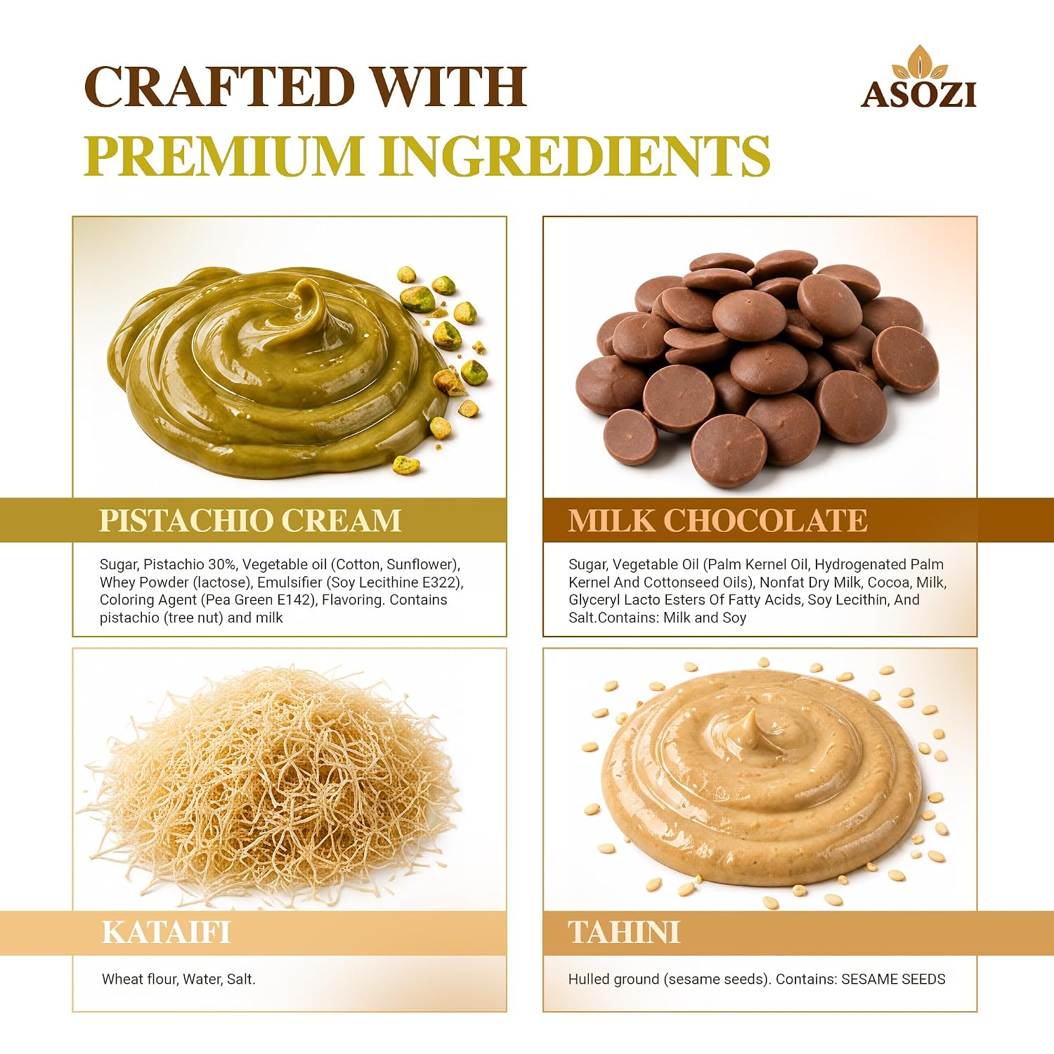 Dubai Chocolate Bar Making Kit With Pistachio Cream, Tahini, Kataifi, Milk Chocolate & 2 Modls