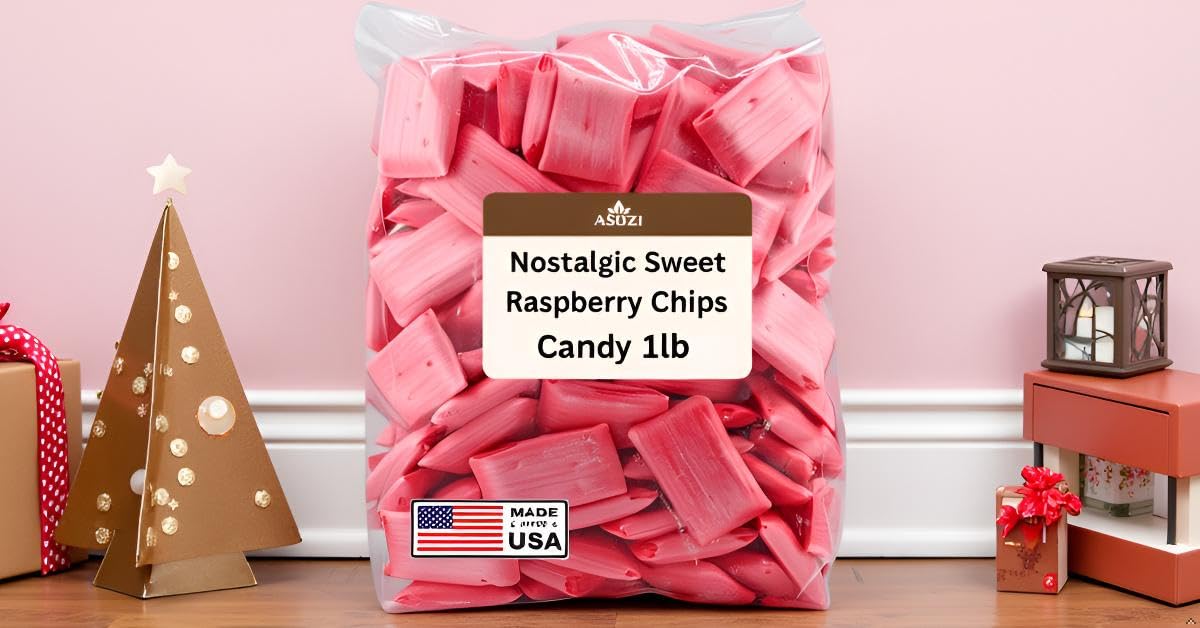 Old Fashioned Raspberry Chips Candy 1lb - Nostalgic Sweet Treat with Crispy Texture - Perfect for Sweet Treats Gift, Celebrations, and Holiday Festivities, (Raspberry)