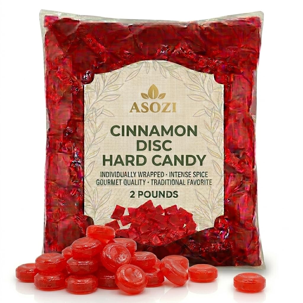 Cinnamon Discs Hard Candy 2 lb - Individually Wrapped Cinnamon Candy Old Fashioned Holiday Suckers - Spicy and Sweet Flavor - Perfect for Valentine's Day and Tasty Treats on the Go by ASOZI
