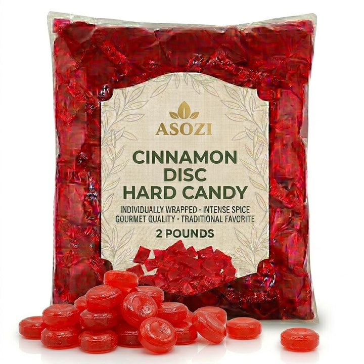 Cinnamon Discs Hard Candy 2 lb - Individually Wrapped Cinnamon Candy Old Fashioned Holiday Suckers - Spicy and Sweet Flavor - Perfect for Valentine's Day and Tasty Treats on the Go by ASOZI