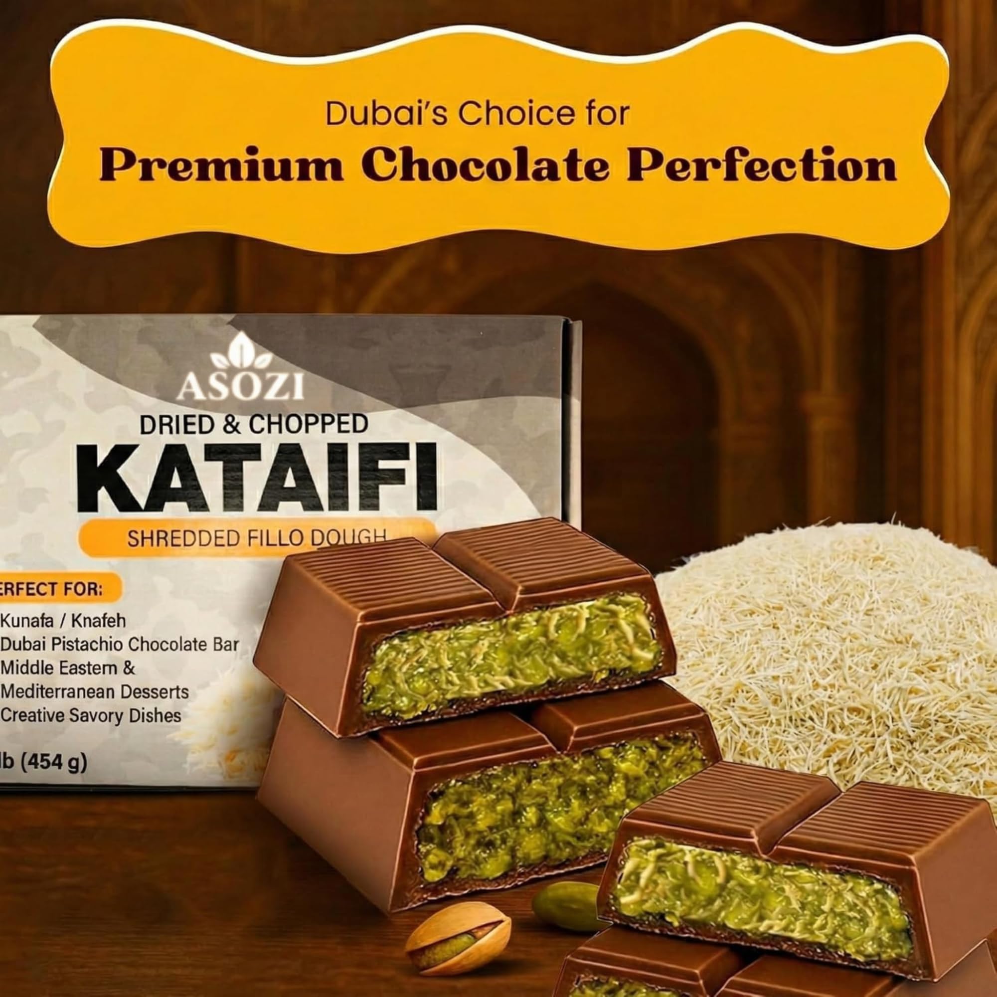 Dried Kataifi Pastry Dough 16 Ounce | Shredded Fillo for Dubai Chocolate Bar, Kunafa and Baklava | Kadayif Phyllo Strands for Pistachio Cream Desserts