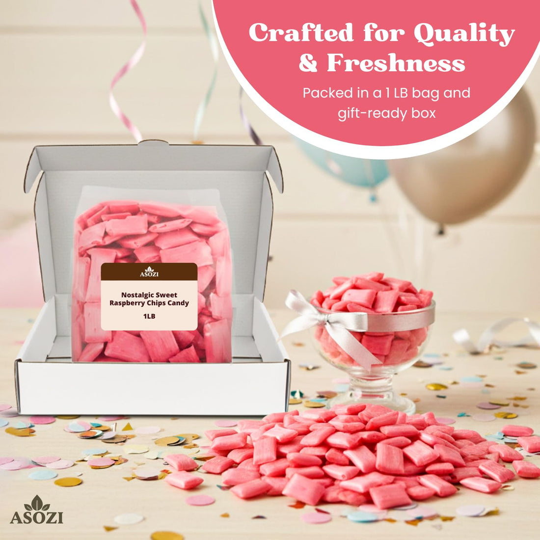 Old Fashioned Raspberry Chips Candy 1lb - Nostalgic Sweet Treat with Crispy Texture - Perfect for Sweet Treats Gift, Celebrations, and Holiday Festivities, (Raspberry)