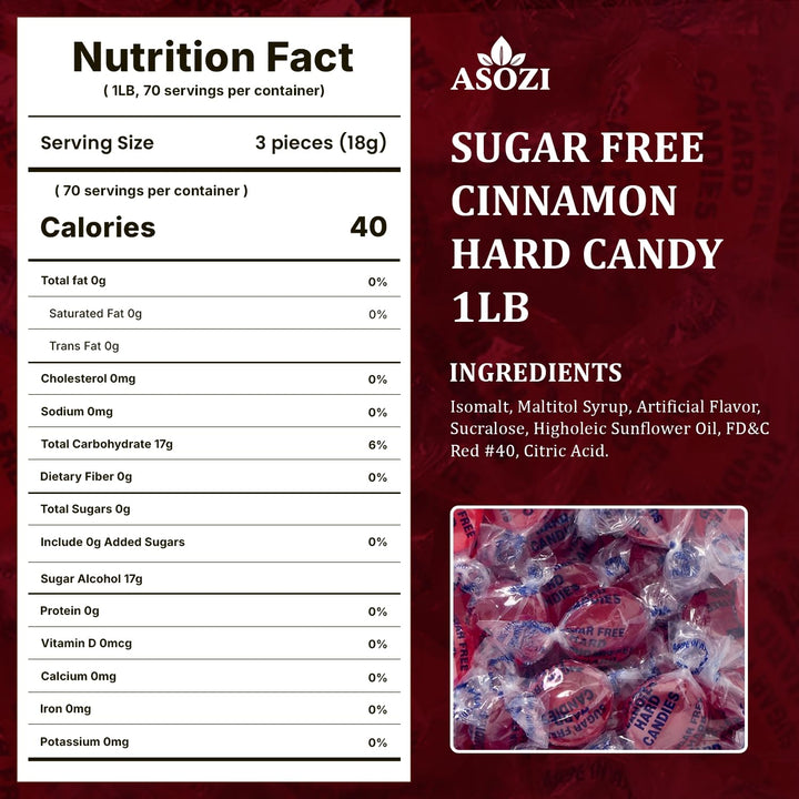 ASOZI Arcor Sugar Free Cinnamon Hard Candy- 1lb Bulk Sugar Free Hard Candy, Cinnamon Discs Individually Wrapped Keto And Diabetic Friendly, for Parties & Holidays