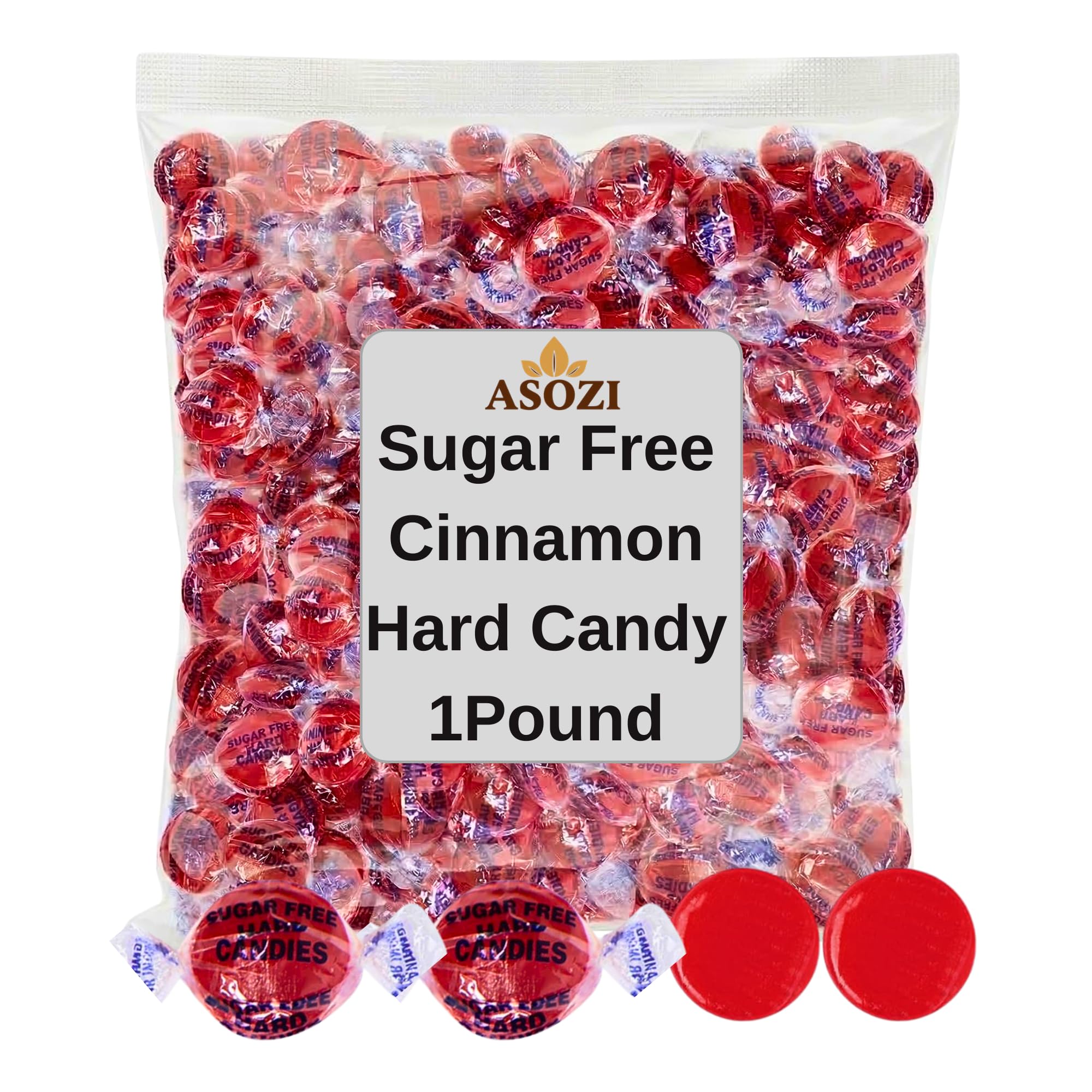 ASOZI Arcor Sugar Free Cinnamon Hard Candy- 1lb Bulk Sugar Free Hard Candy, Cinnamon Discs Individually Wrapped Keto And Diabetic Friendly, for Parties & Holidays