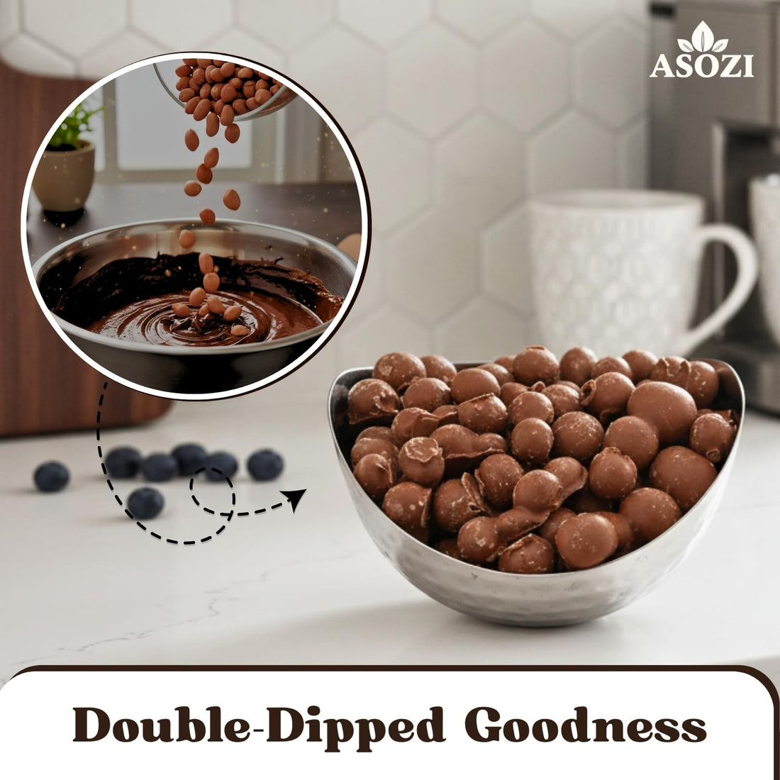 Double Dipped Milk Chocolate Covered Peanuts 2LB Resealable Bag – Extra Thick Chocolate Coating, Crunchy Premium Peanuts, Bulk Candy Snack for Parties, Baking & Gifting ASOZI