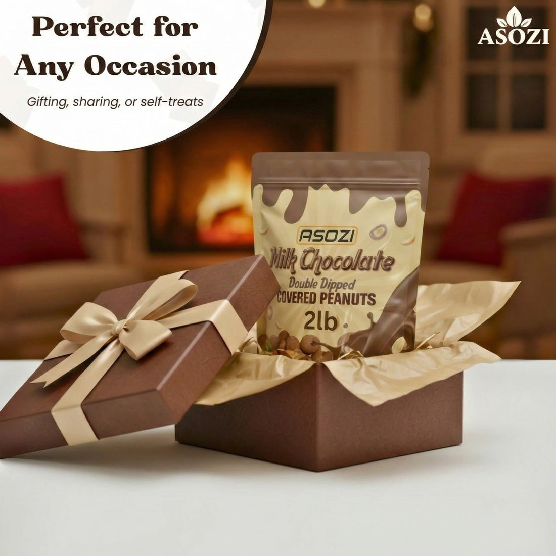 Double Dipped Milk Chocolate Covered Peanuts 2LB Resealable Bag – Extra Thick Chocolate Coating, Crunchy Premium Peanuts, Bulk Candy Snack for Parties, Baking & Gifting ASOZI