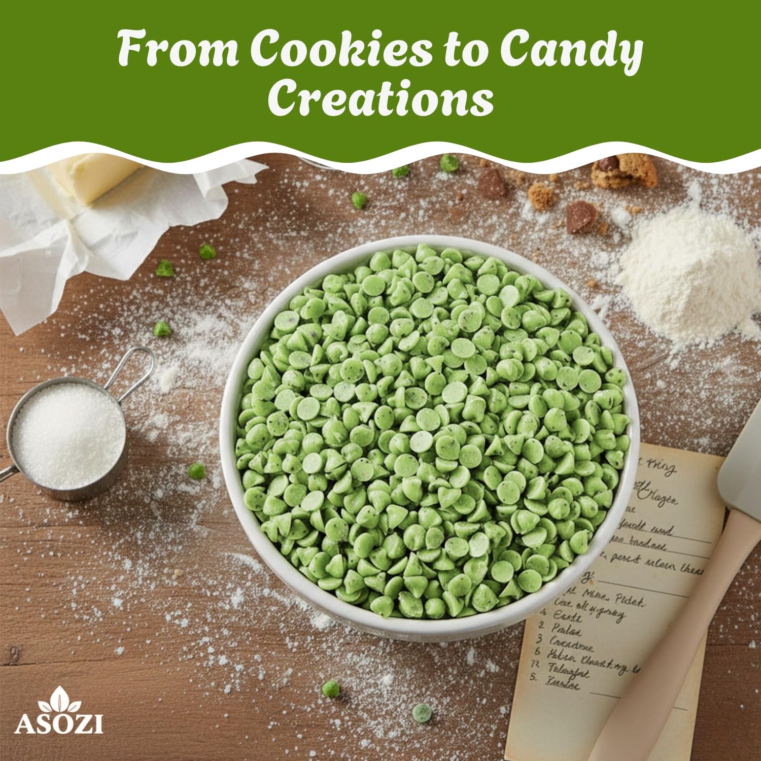 Green Mint Baking Chips - Small Drops for Baking and Candy - 4,000 Drops/Lb Mint Chocolate Chips