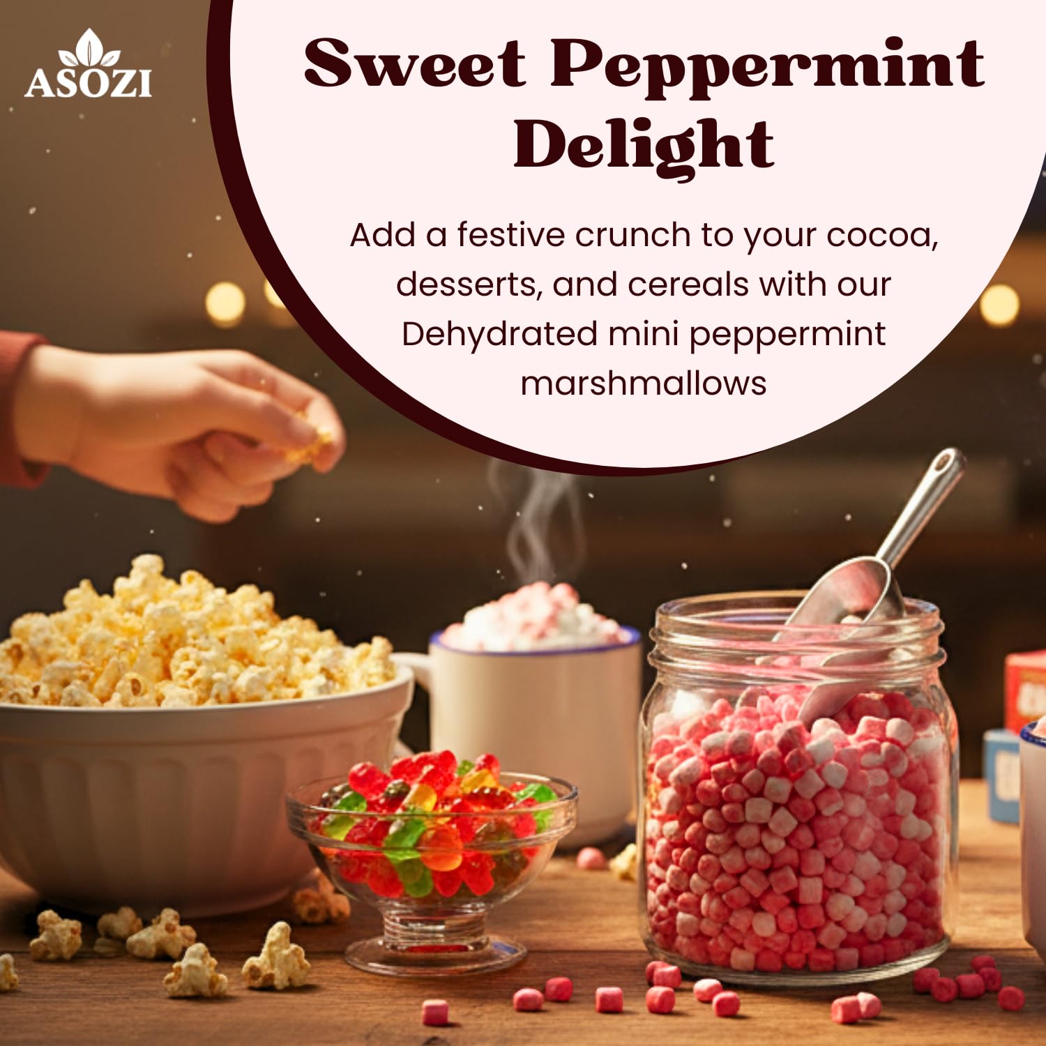 Dehydrated Peppermint Marshmallows 1LB – Mini Freeze Dried Malvaviscos de Menta, Bulk Hot Chocolate & Coffee Topping, Baking Mix, Holiday Desserts, Crunchy Candy Snack, Christmas Treats, DIY Desserts by ASOZI