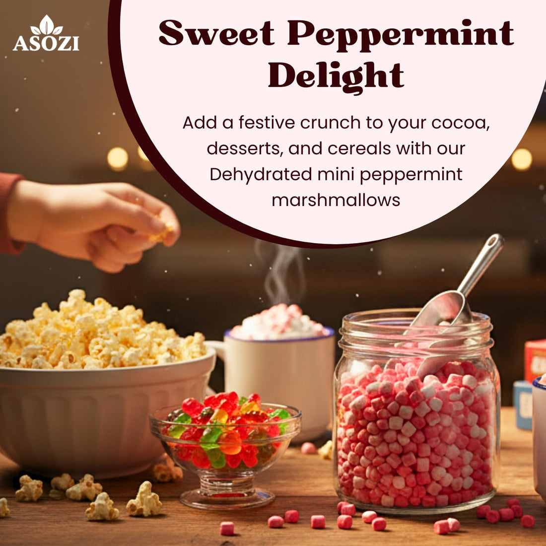 Dehydrated Peppermint Marshmallows 1LB – Mini Freeze Dried Malvaviscos de Menta, Bulk Hot Chocolate & Coffee Topping, Baking Mix, Holiday Desserts, Crunchy Candy Snack, Christmas Treats, DIY Desserts by ASOZI