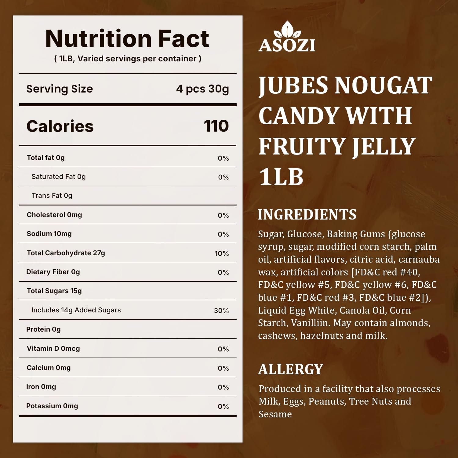 Jubes Nougat Candy with Fruity Jelly Beans 1lb Colorful Fruity Fresh Delicious Individually Wrapped Nougat Candy Treats Gluten Free 16lb by ASOZI