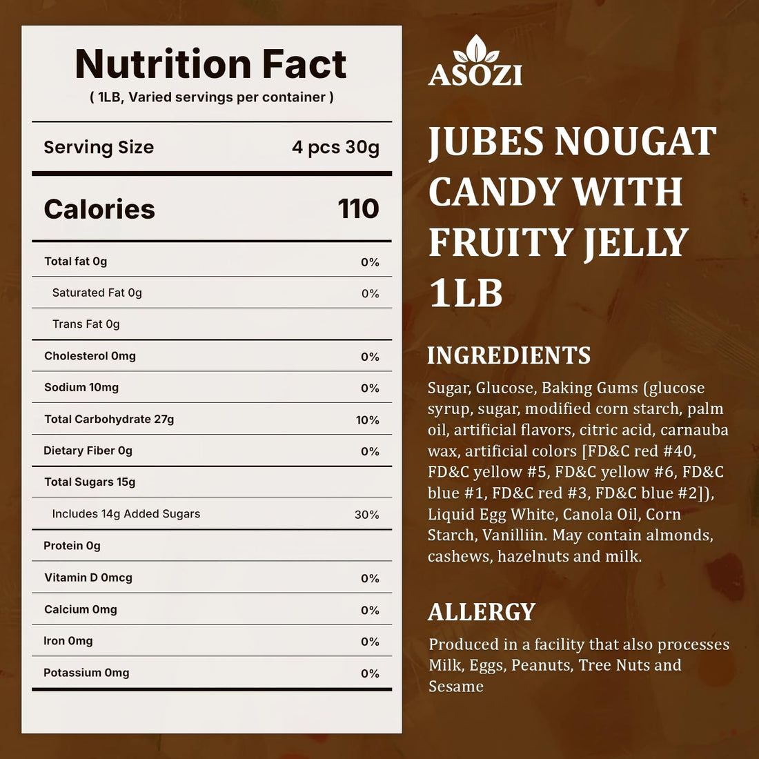 Jubes Nougat Candy with Fruity Jelly Beans 1lb Colorful Fruity Fresh Delicious Individually Wrapped Nougat Candy Treats Gluten Free 16lb by ASOZI