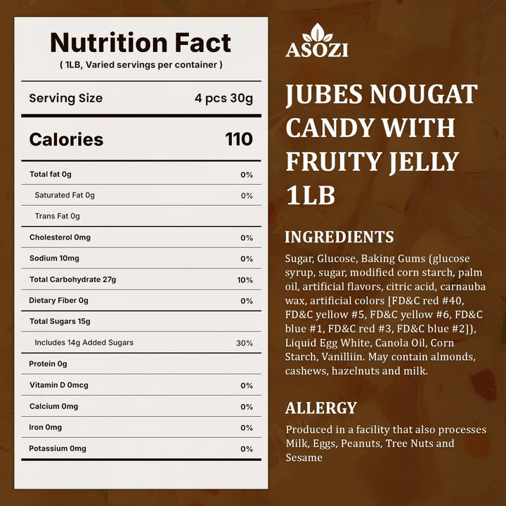 Jubes Nougat Candy with Fruity Jelly Beans 1lb Colorful Fruity Fresh Delicious Individually Wrapped Nougat Candy Treats Gluten Free 16lb by ASOZI