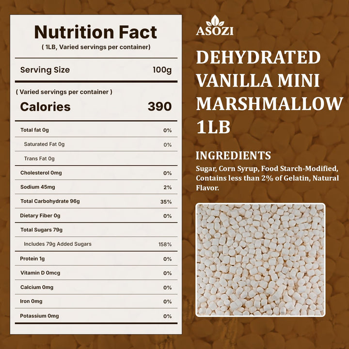 Mini Marshmallows for Hot Chocolate - Vanilla Flavored Dehydrated Marshmallow Bits 1Pound in Reusable Bag - Dried Mini Mallows - Perfect Topping for Cereal and Baked Treats by ASOZI